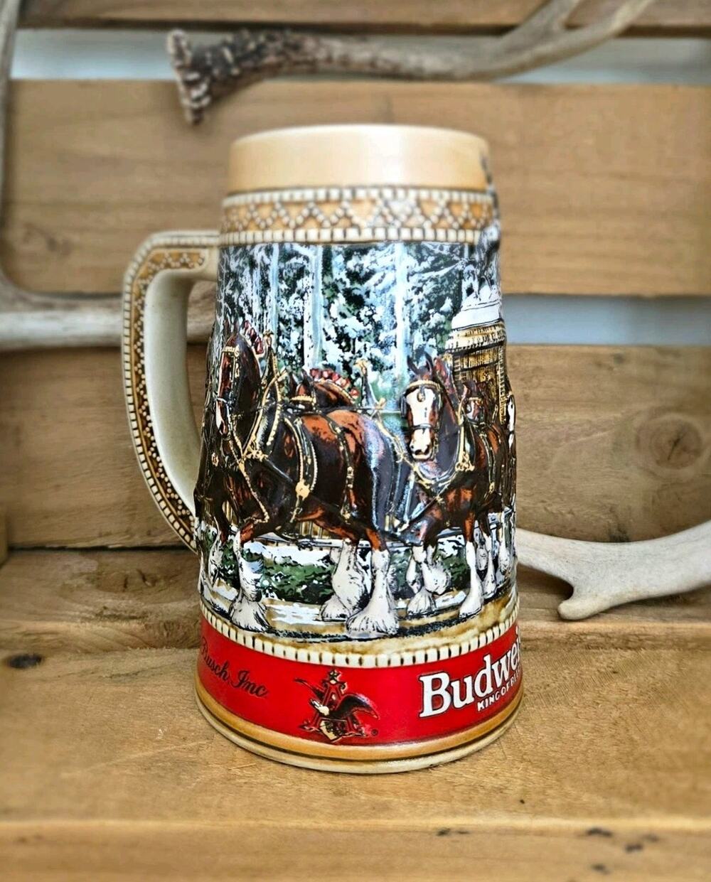 Budweiser Anheuser Busch 1987 C Series Clydesdales Beer Stein Ceramarte Mug